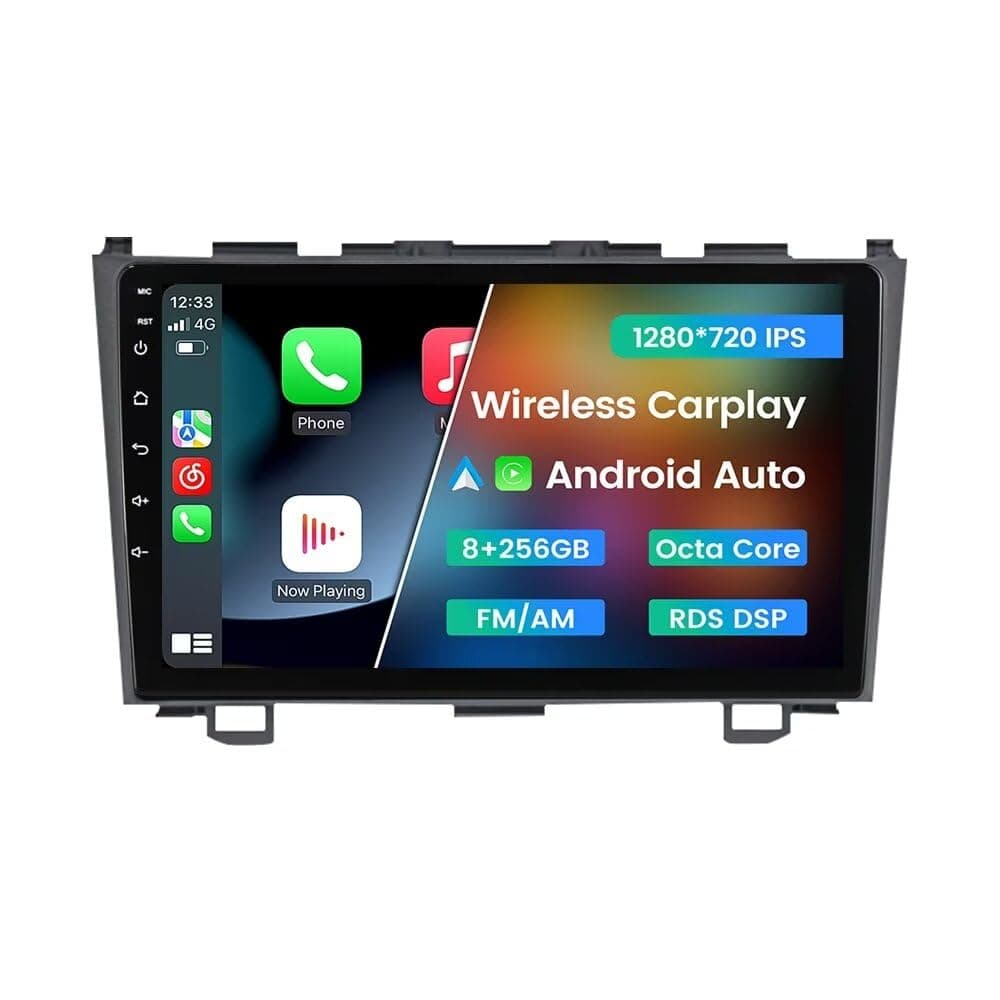 Biorunn Radio Android 9" Doble Din para Honda CR-V 2007-2011 con CarPlay inalámbrico y Android Auto, 8GB RAM 256GB ROM