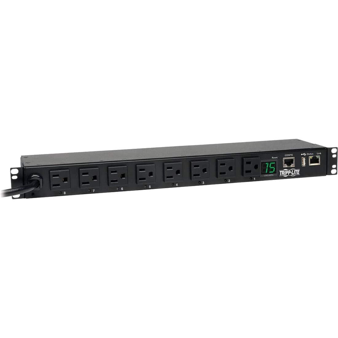 Tripp Lite PDU Conmutada 1.4 kW, 120 V, 15 A, 8 salidas 5-15R, Enchufe 5-15P, Interfaz Plataforma LX, Cable 12 ft, 1U RM TAA, Garantía 2 Años (PDUMH15NET2LX)