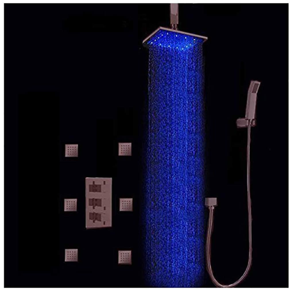 Cascada Luxury set de ducha con regadera LED de 10" (montaje en techo) termostática y 6 jets, Acabado Antique Brushed Brass CSLED0522C-XXXX