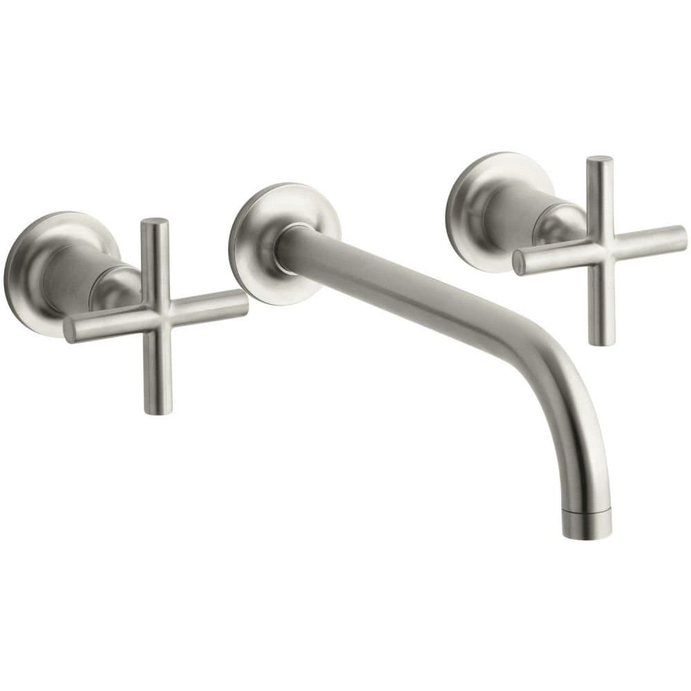 Kohler T14414-3-BN Purist grifo de pared para lavabo con manijas cruz, 1.2 gpm, Vibrant níquel cepillado