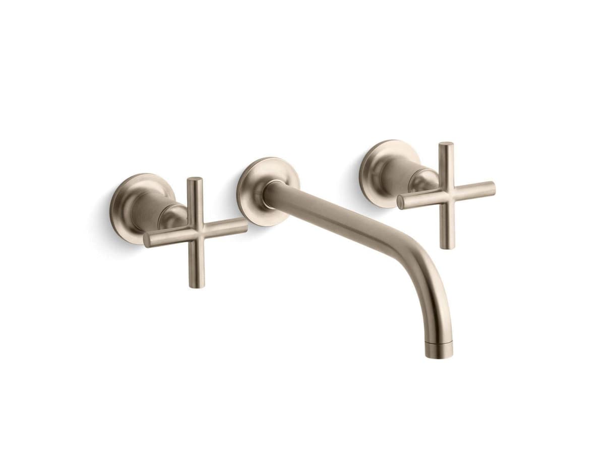 Kohler T14414-3-BV Purist Grifería de Pared para Lavabo con Manijas en Cruz, 1.2 gpm, Vibrant Brushed Bronze