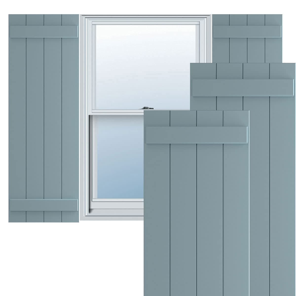 Ekena Millwork True Fit PVC Shutters 21 1/2"W x 71"H Four Board Joined Board-n-Batten - Peaceful Blue (Par) TFP101BBF21X071SB