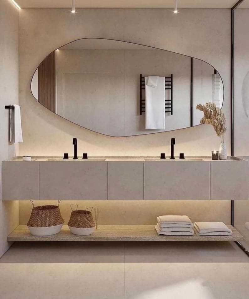 NORTH KAISER Espejo de pared asimétrico con marco de madera irregular, estilo moderno (Gold) 520-1