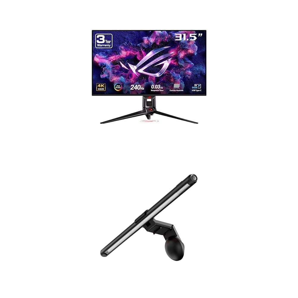 ASUS ROG Swift 32” 4K OLED Gaming Monitor (PG32UCDM) + ROG Aura Monitor Light Bar (ALB01)
