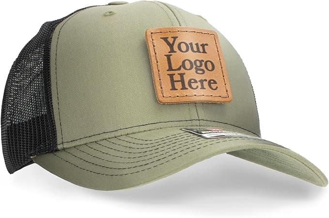 Oowee Custom Leather Patch Richardson 112 Trucker Hat - Loden/Black OP-152-T2