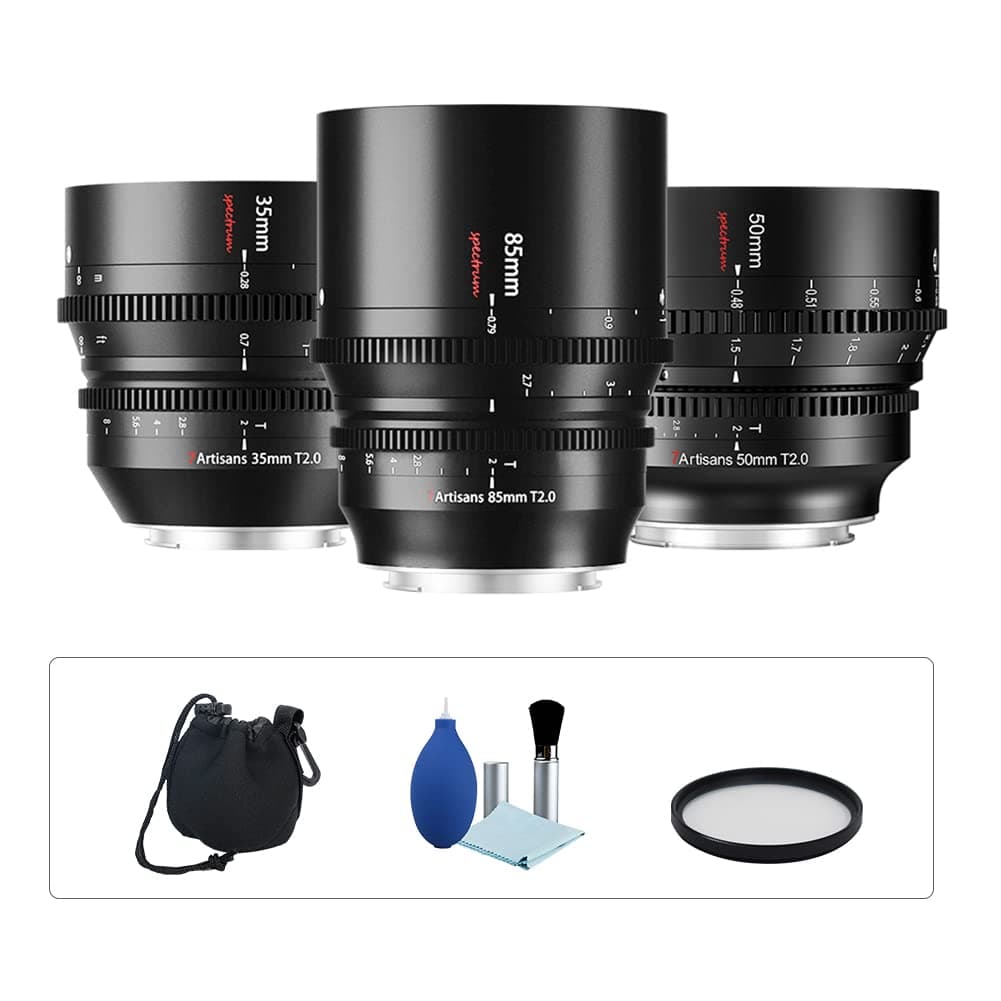 7artisans Kit de lentes cine T2.0 35mm/50mm/85mm Full Frame para L-Mount (serie T2.0) 7A-T2.0Kit-L