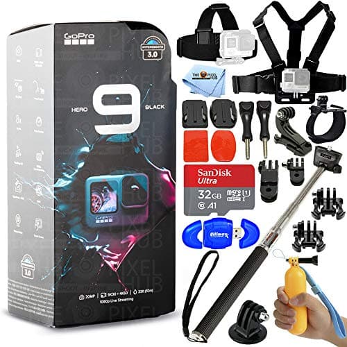 Pixel Hub Gopro Hero9 - Cámara De Acción Impermeable Con Pantalla Lcd Frontal Y Trasera Táctil Vídeo Hd 5K Fotos De 20 Mp Transmisión En Directo De 1080P Estabilización + Tarjeta De 32 Gb Y Paquete De Accesorios De 20 Piezas GOH9B1