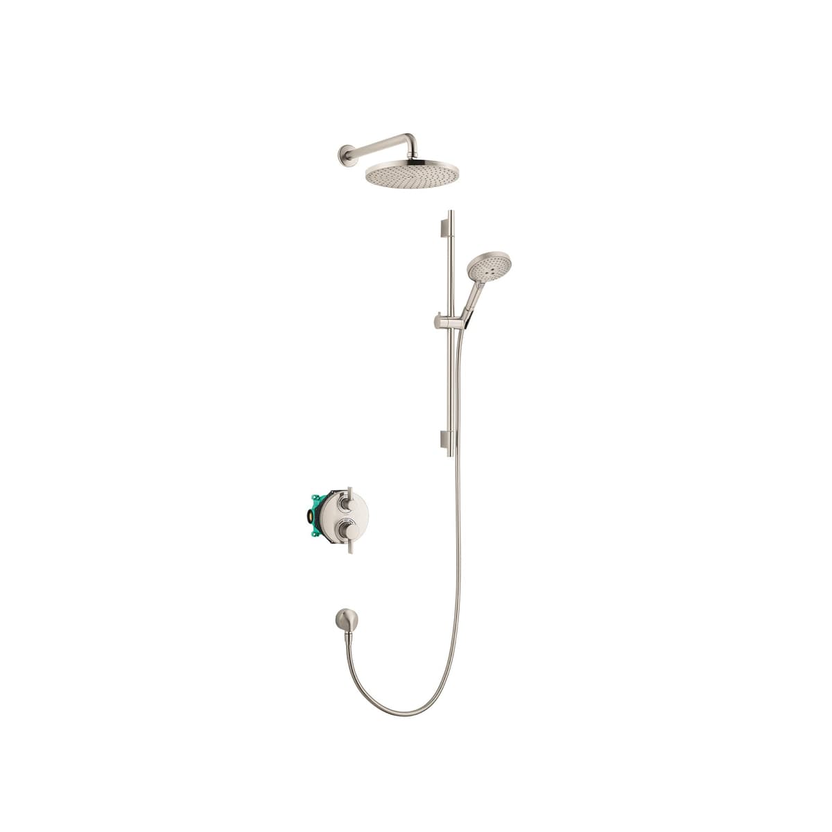hansgrohe Raindance S Sistema de Ducha Completo 2.5 GPM 3 Chorros PowderRain, Rain y Massage en Níquel Cepillado, Incluye Rough 04915820