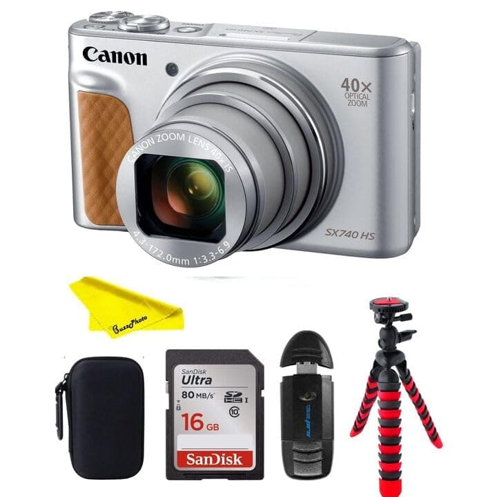 Cámara digital Canon PowerShot SX740 con zoom óptico 40x y pantalla LCD inclinable de 3 pulgadas (paquete con accesorios básicos BuzzPhoto, plateada) 2956C001
