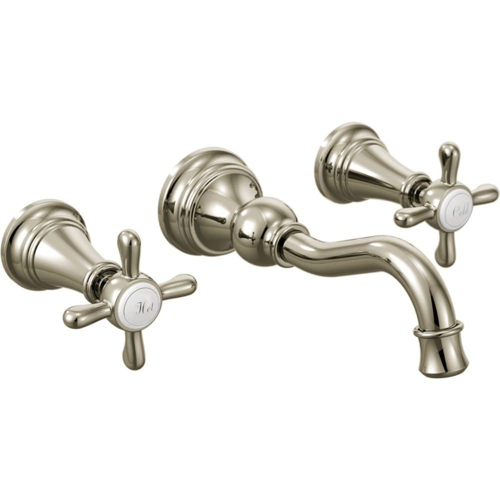 Moen TS42112NL Grifo de baño de pared Weymouth de dos manijas con arco alto, níquel
