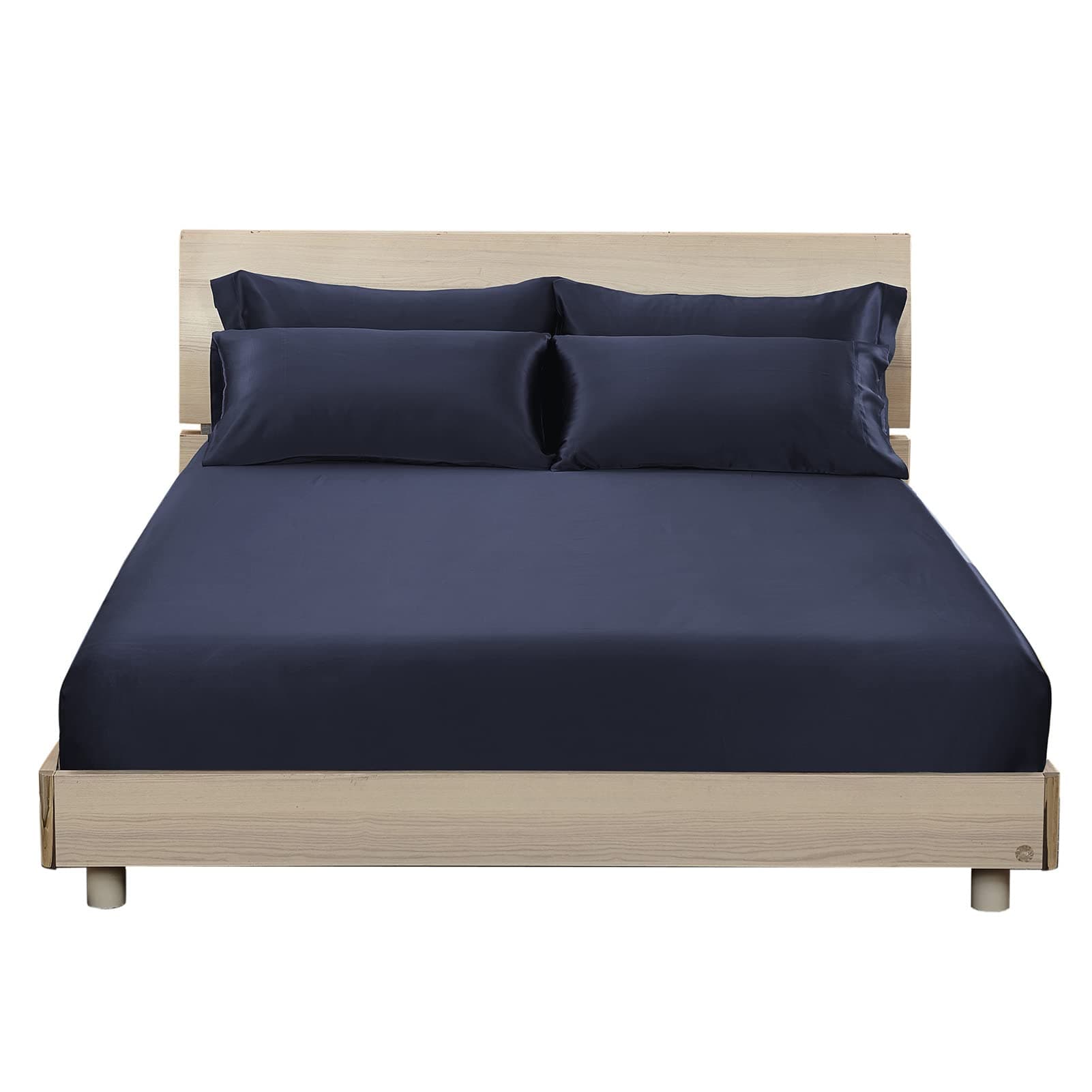 LilySilk Juego de 3 sábanas ajustables 100% Seda Mulberry 6A 19 Momme King Navy Blue ASIN