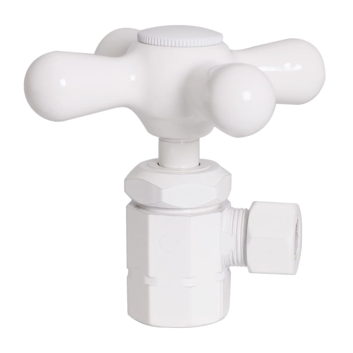 Westbrass D103X-60-50 Válvula angular con manija cruz, entrada 1/2" IPS y salida compresión 3/8", Blanco en polvo (paquete de 60)