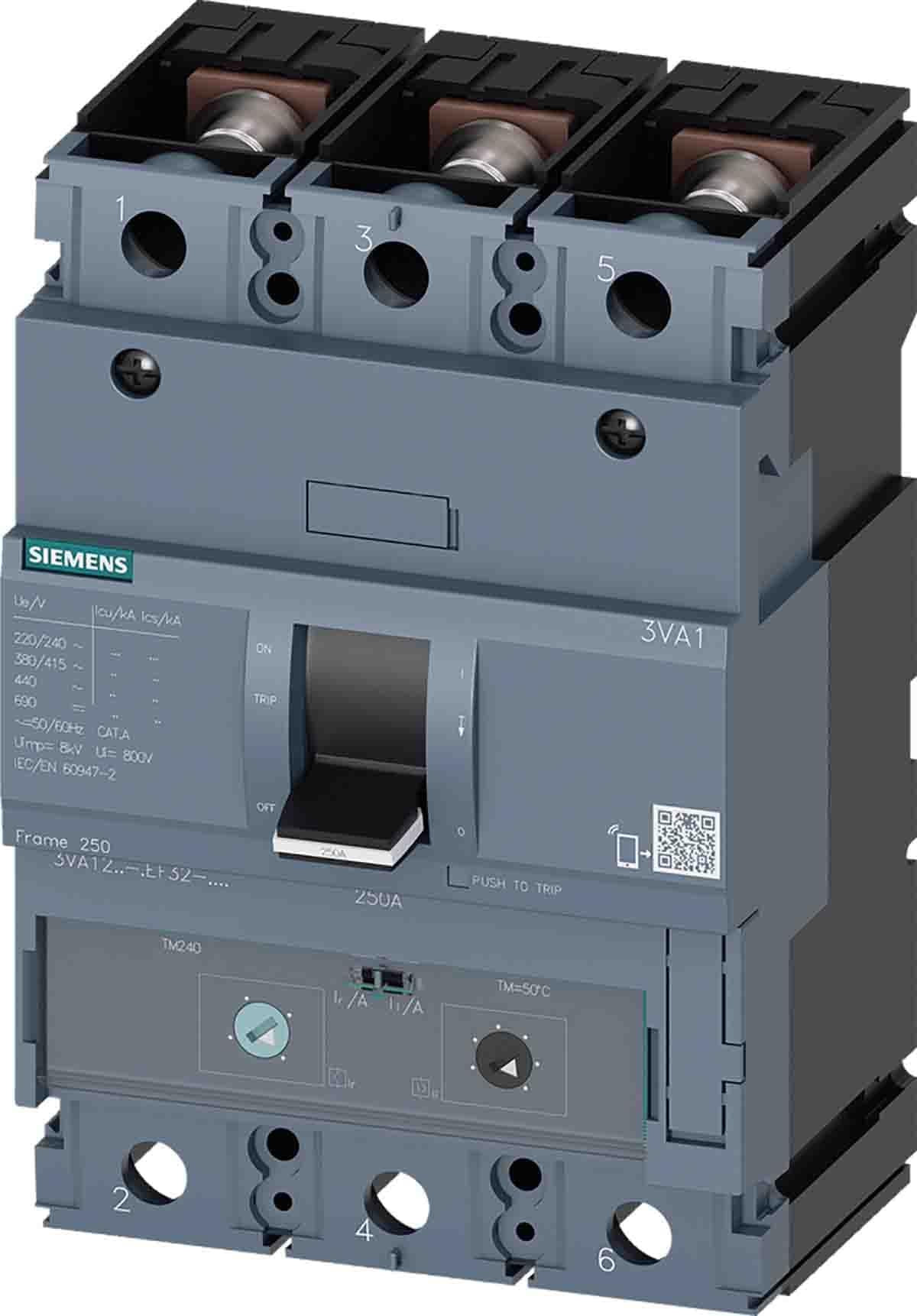 Siemens 3VA1220-4EF32-0AA0 Interruptor automático 3 polos 200A, clase de ruptura 250