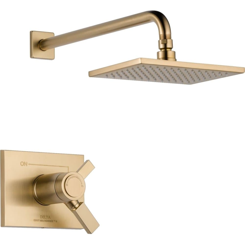 Juego de recubrimiento de ducha Delta Faucet Vero serie 17T con funciones duales y regadera tipo lluvia de rociado único con limpieza táctil, champán bronce T17T253-CZ (válvula no incluida)