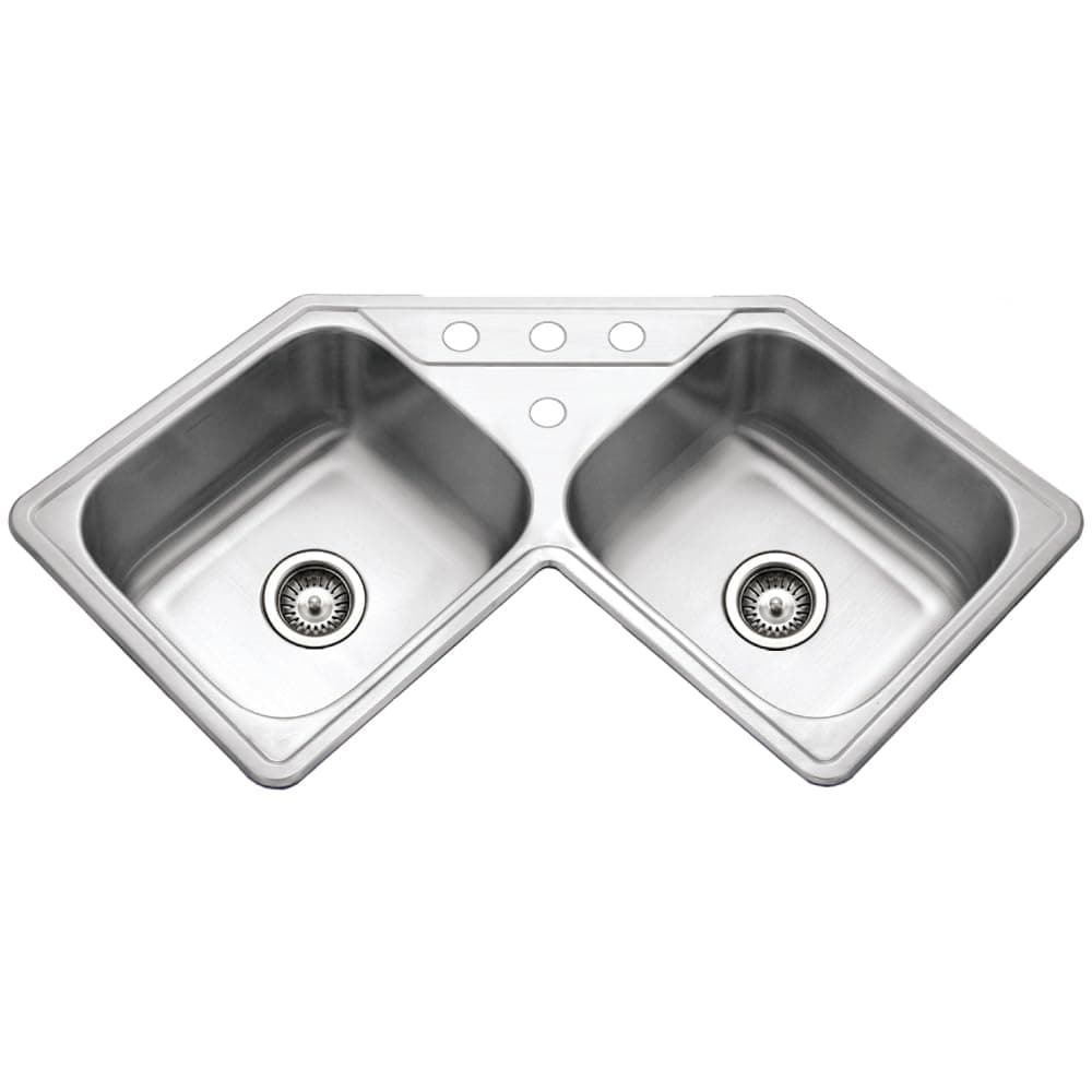 Houzer Legend Fregadero de Esquina Acero Inoxidable 32" Drop-In Topmount Doble 50/50 4-Hole - LCR-3221-1 LCR-3221-20