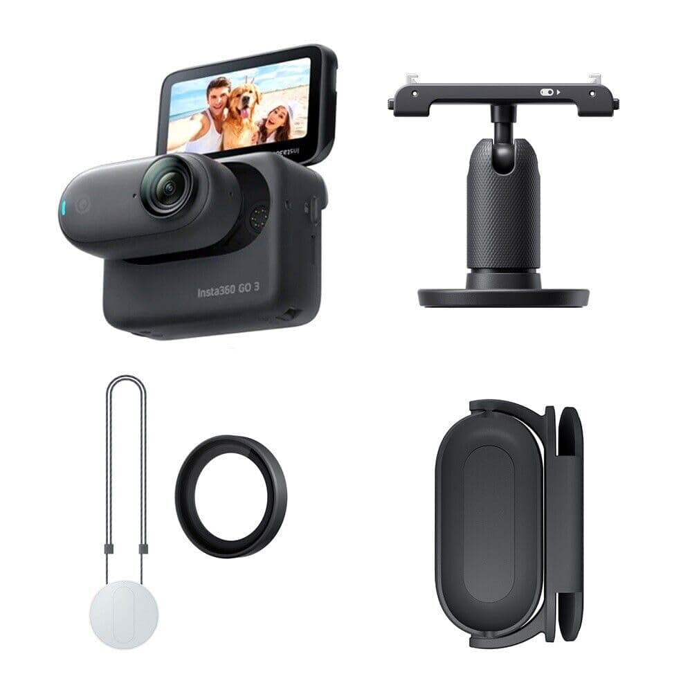 Insta360 GO 3 Midnight Black (64GB) - Cámara de acción pequeña y ligera, portátil y versátil, POV manos libres, monta en cualquier lugar, estabilización, Módulo de acción multifuncional, resistente al agua CINSABKA_GO315