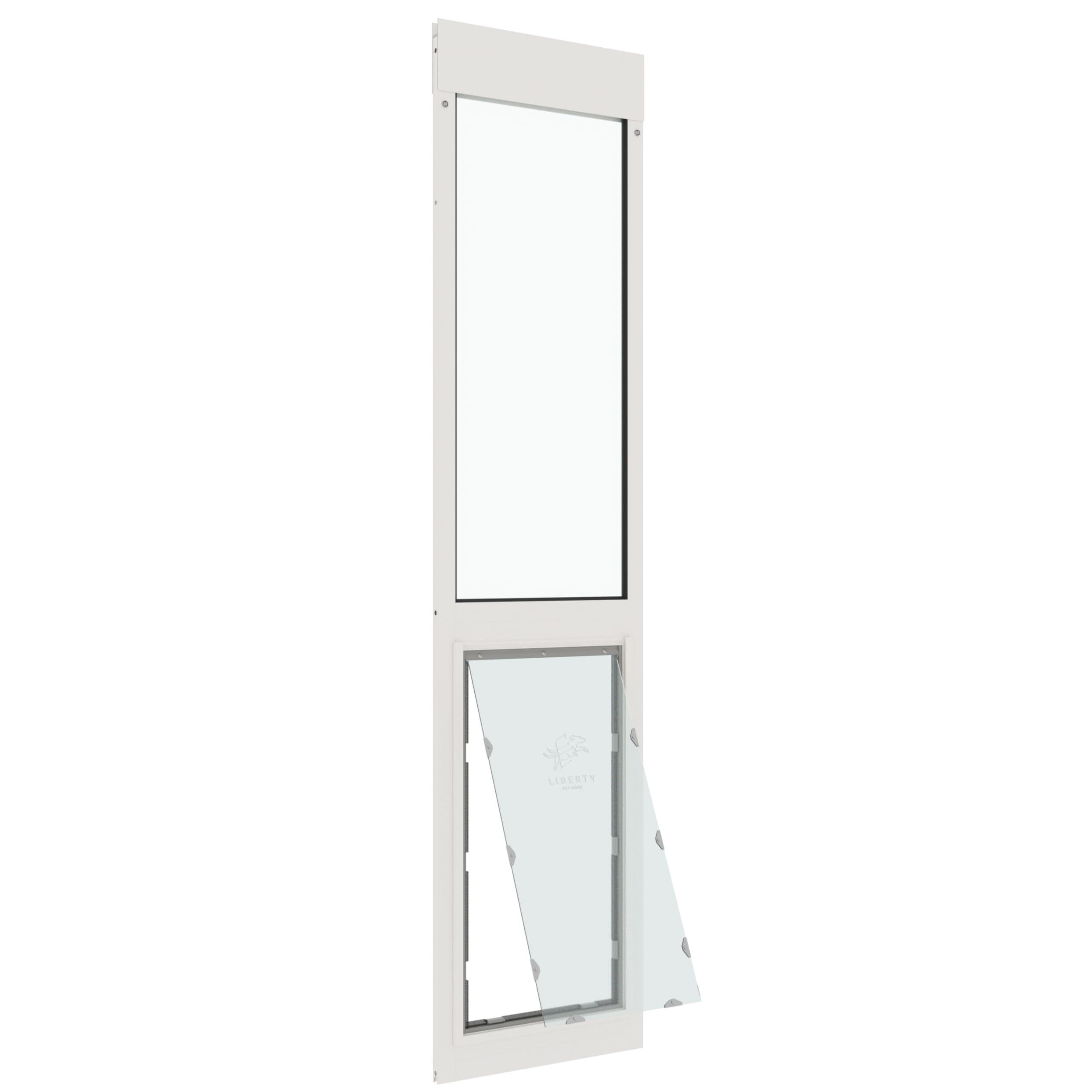 Puerta para Mascotas Liberty para Puerta de Vidrio Deslizante | Marco de Vinilo con Cubierta de Cierre | para Hogar y Alquileres | Vidrio Claro | Blanco, Abertura XXL, 75.5" - 77" de Altura 01LP-B1328-1W-3SS-75.5-77.0