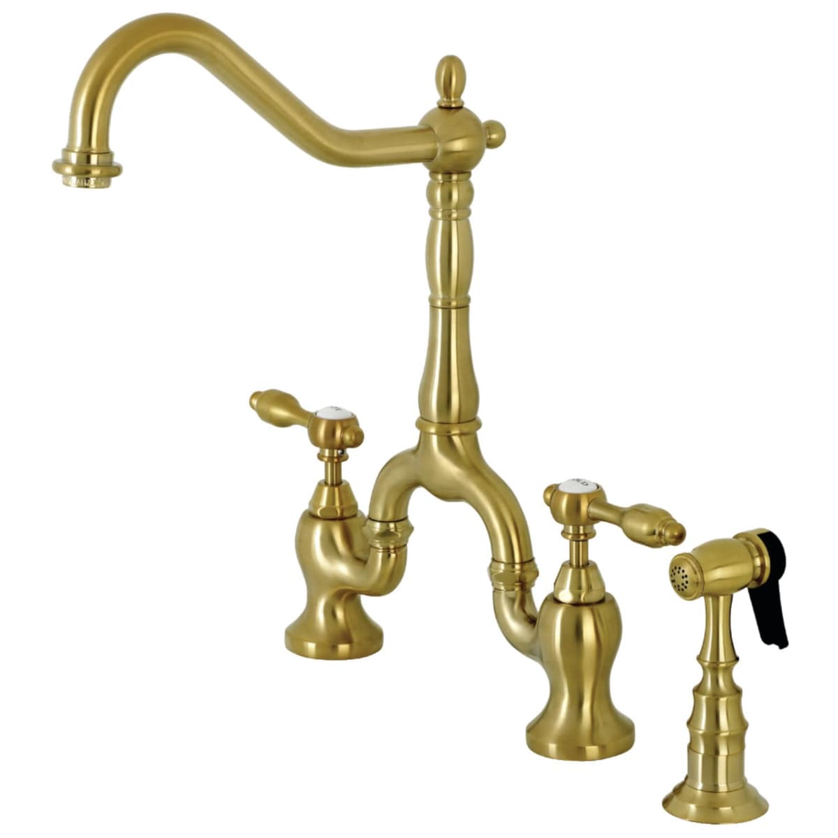 Kingston Brass KS7757TALBS - Grifo de cocina tipo bridge con pulverizador lateral, Brushed Brass