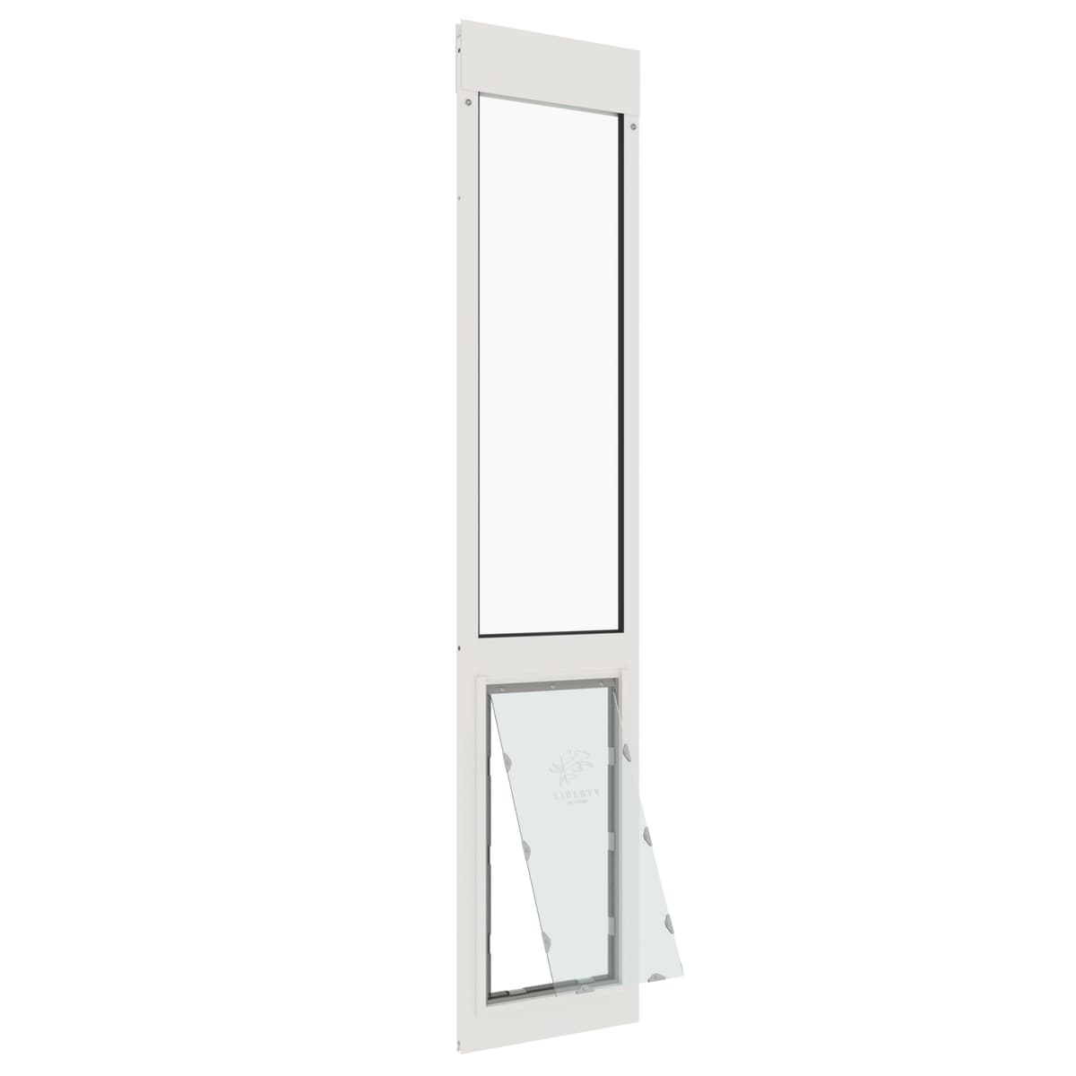Puerta para Mascotas Liberty para Puerta de Vidrio Corredizo | Marco de Aluminio con Cubierta de Cierre para Hogar y Alquileres | Vidrio Claro | Blanca, Solapa XL, Altura de 78.5" - 80" 01LP-A1124-1W-3SR-78.5-80.0