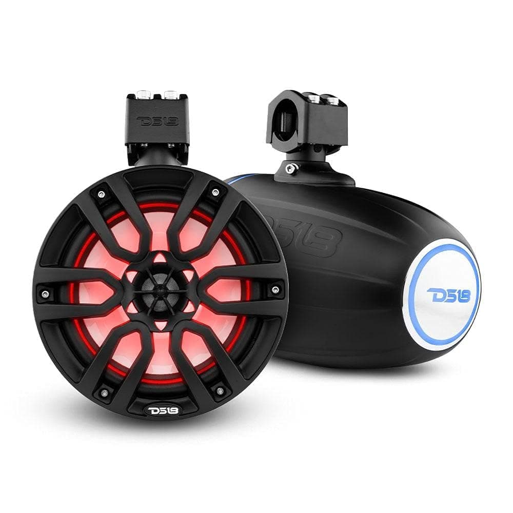 Torres marinas DS18 Hydro NXL-X8TP/BK de 8" con luces LED RGB integradas - Alto rendimiento, grado marino IP65, resistente a UV, 375 W máx. 125 W RMS 4 ohm (par)