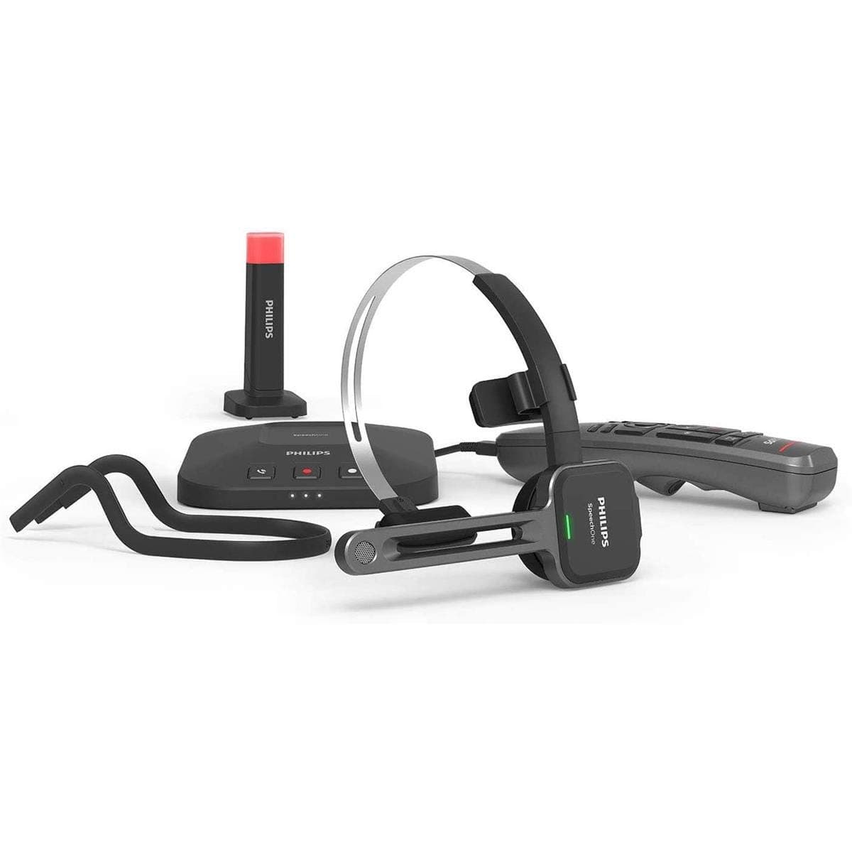 Philips SpeechOne Wireless Dictation Headset con estación de acoplamiento, luz de estado y control remoto PSM6500