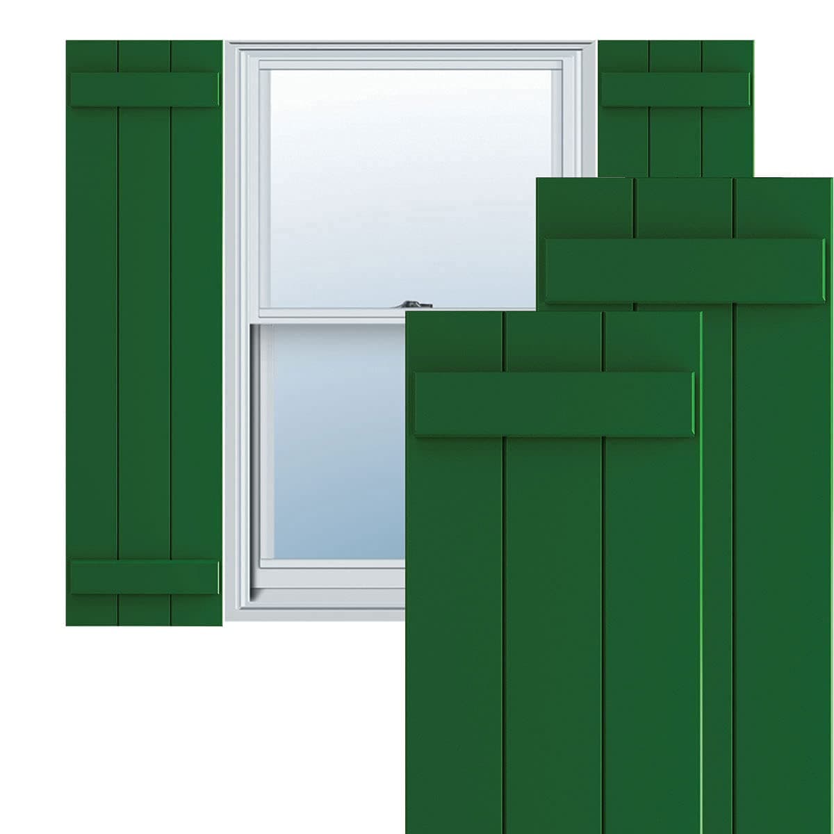 Ekena Millwork True Fit PVC Three Board Joined Board-n-Batten Shutters 16 1/8"W x 75"H, Viridian Green (Par) TFP101BBF16X075HG