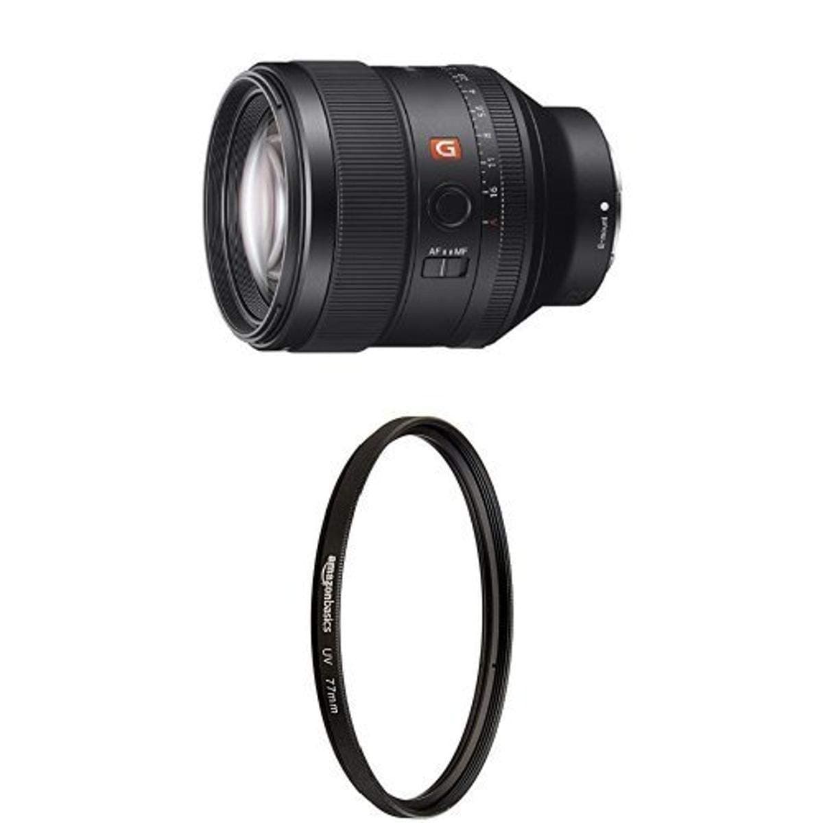 Amazon Basics Sony FE 85mm f/1.4 GM con Filtro de Protección UV 77 mm