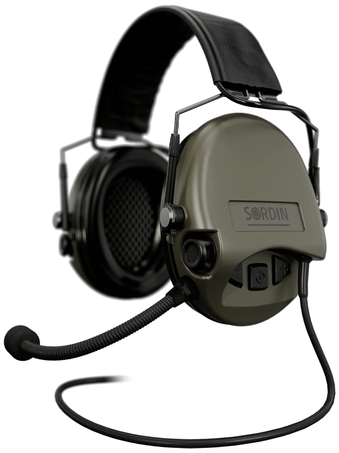 Sordin Supreme MIL CC Slim - Protectores auditivos activos con banda de cuero y kit de espuma (Verde) 74332-06-S