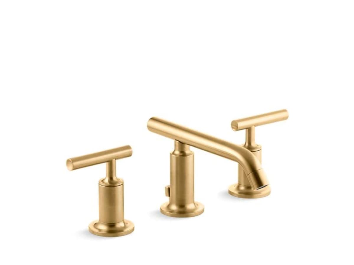 Kohler Purist Grifería amplia para lavabo con manijas de palanca, 1.2 gpm, Vibrant Brushed Moderne Brass 14410-4-2MB