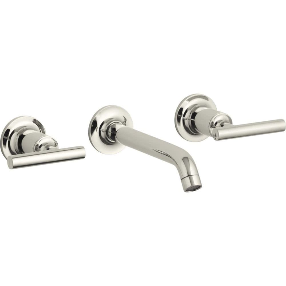 Kohler T14413-4-SN Purist Grifería de pared para lavabo con manijas tipo palanca, 1.2 gpm, Nickel pulido