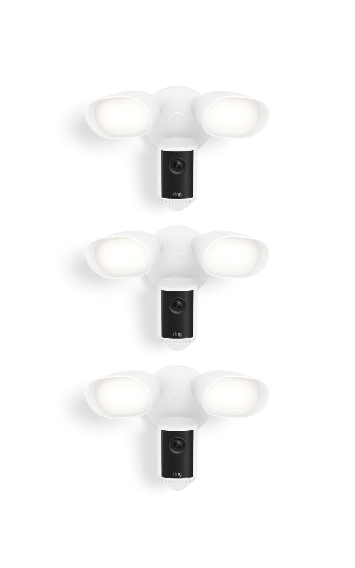 Ring Floodlight Cam Pro (modelo más reciente) - Retinal 4K con video gran angular, Zoom mejorado 10x y reflectores de 2000 lúmenes, paquete de 3, blanco 53-101503