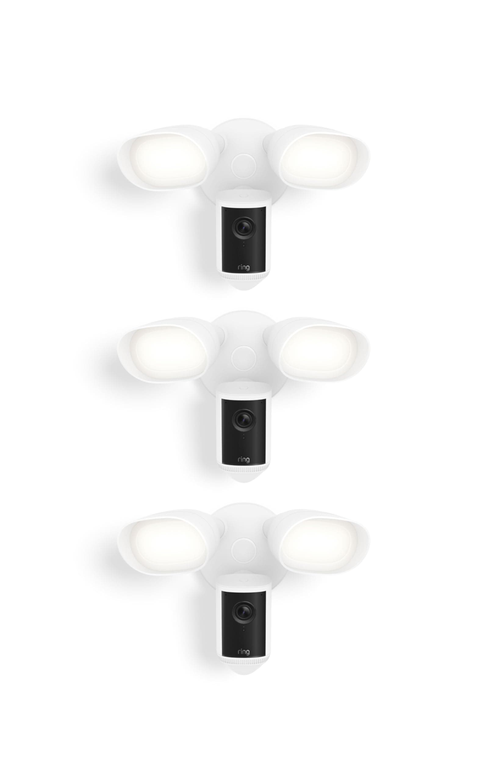 Ring Floodlight Cam Pro (modelo más reciente) - Retinal 4K con video gran angular, Zoom mejorado 10x y reflectores de 2000 lúmenes, paquete de 3, blanco 53-101503