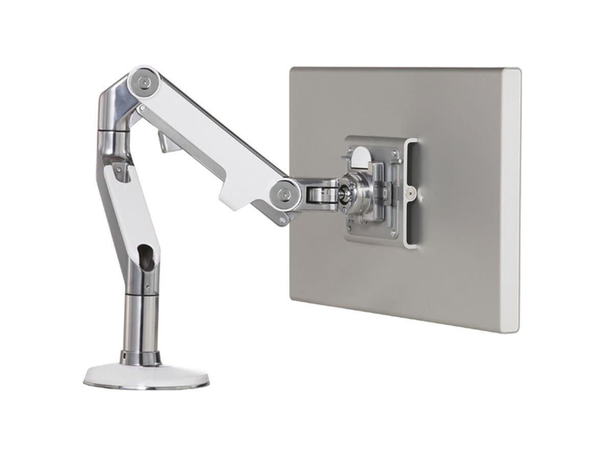 Humanscale M8 Brazo Articulado Ajustable para Monitor de Computadora - Montura de Abrazadera en Dos Piezas con Base - Aluminio Pulido con Detalle Blanco Humanscale-M8CW1S