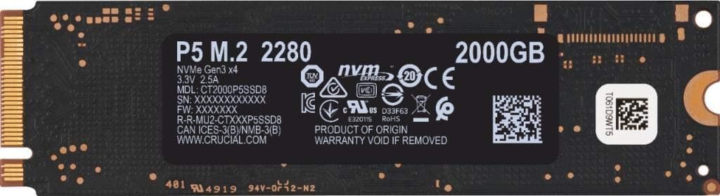 Crucial P5 2TB SSD interno NVMe con NAND 3D para gaming, hasta 3400 MB/s - CT2000P5SSD8