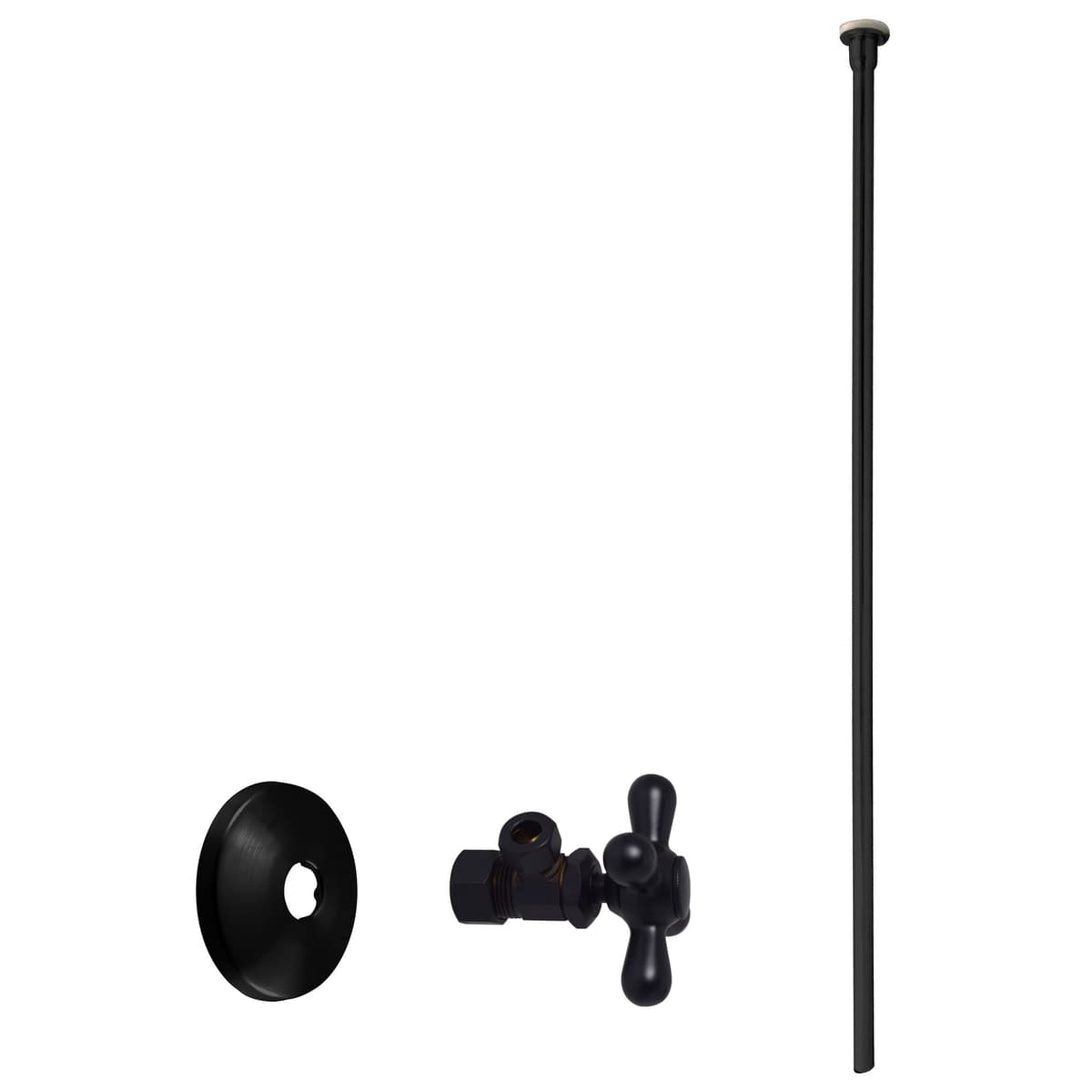 Westbrass D105KFHX-24-62 Kit línea de suministro con riser plano 20", 5/8" x 3/8" OD, con válvula angular y manija cruz, Negro mate (paquete de 24)
