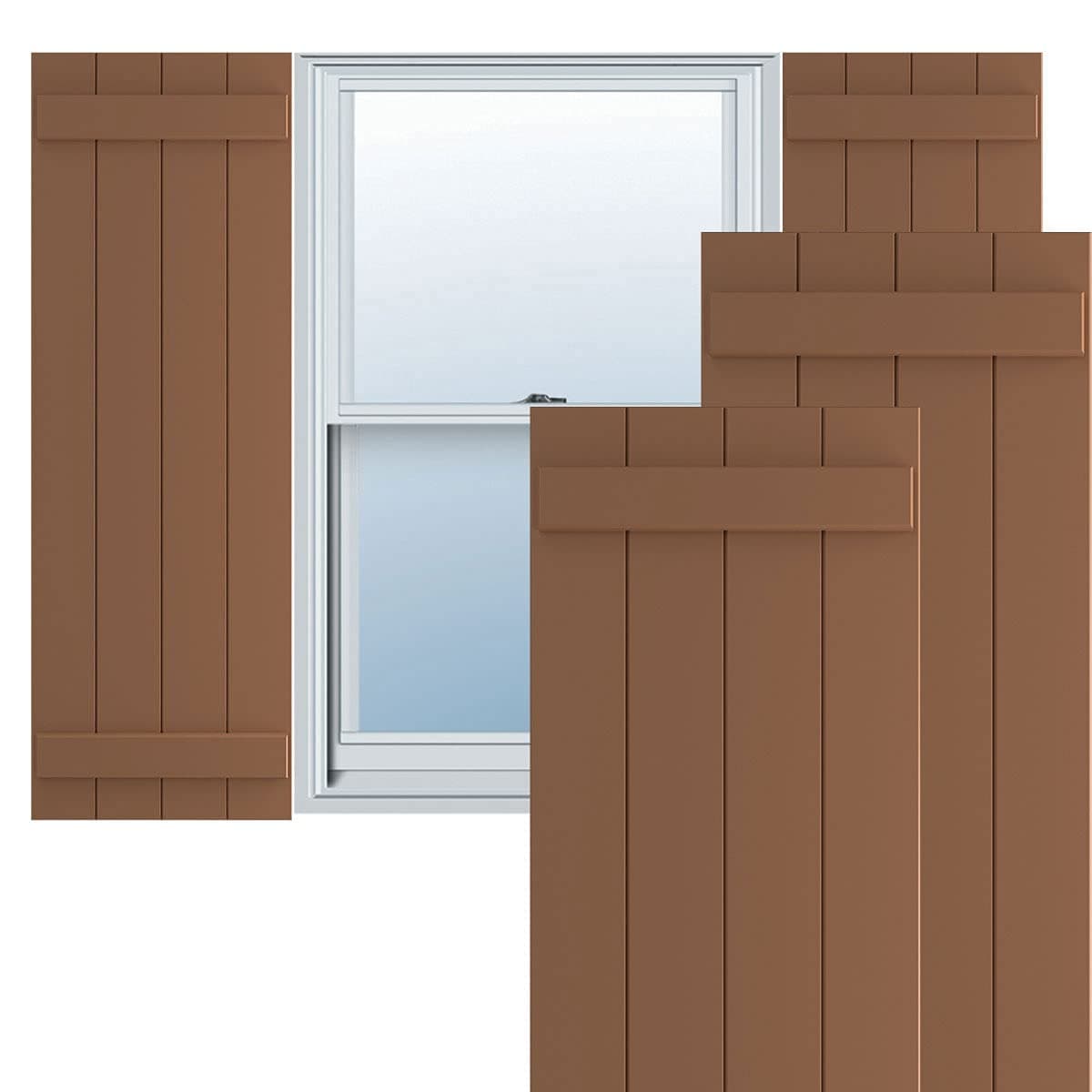 Ekena Millwork True Fit PVC 21 1/2"W x 76"H Cuatro Tablas Board-n-Batten, Burnt Toffee (Par - Sin herrajes) TFP101BBF21X076BT
