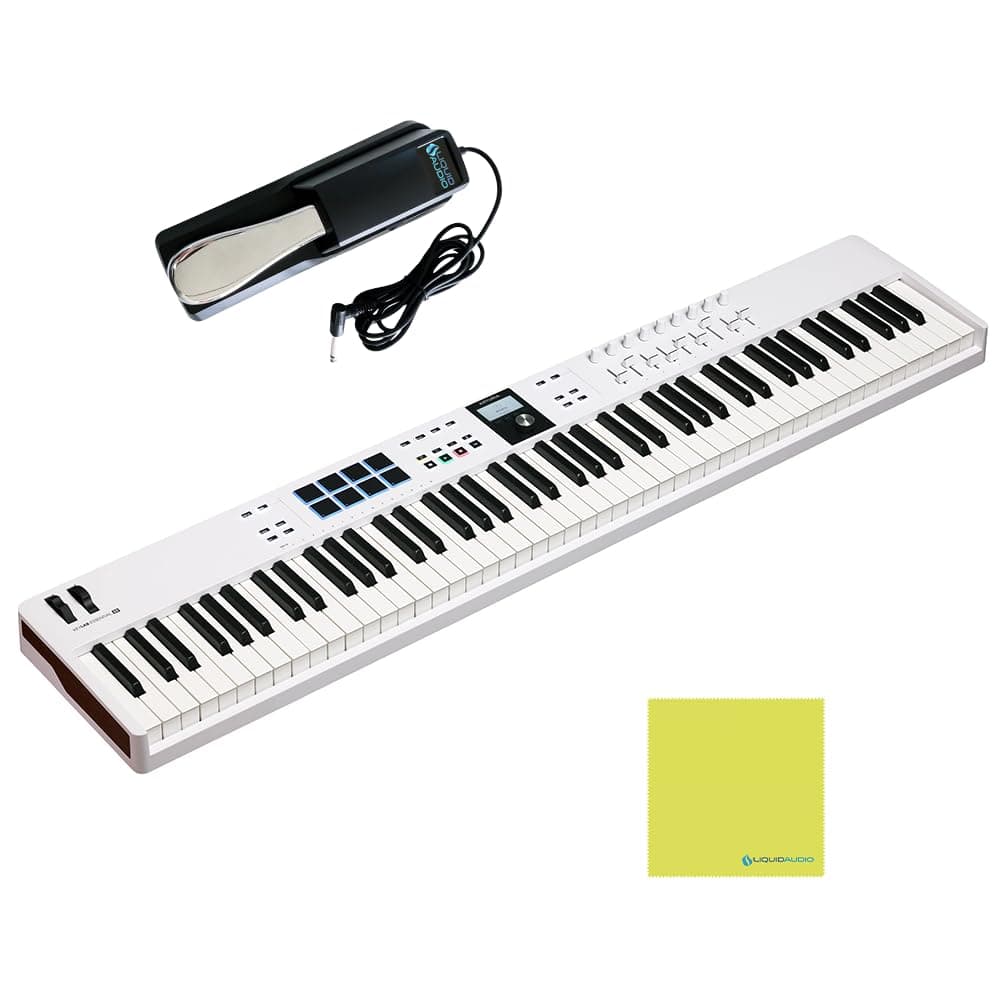 Liquid Audio Arturia KeyLab Essential 88 mk3 Bundle blanco con pedal sustain y paño pulidor