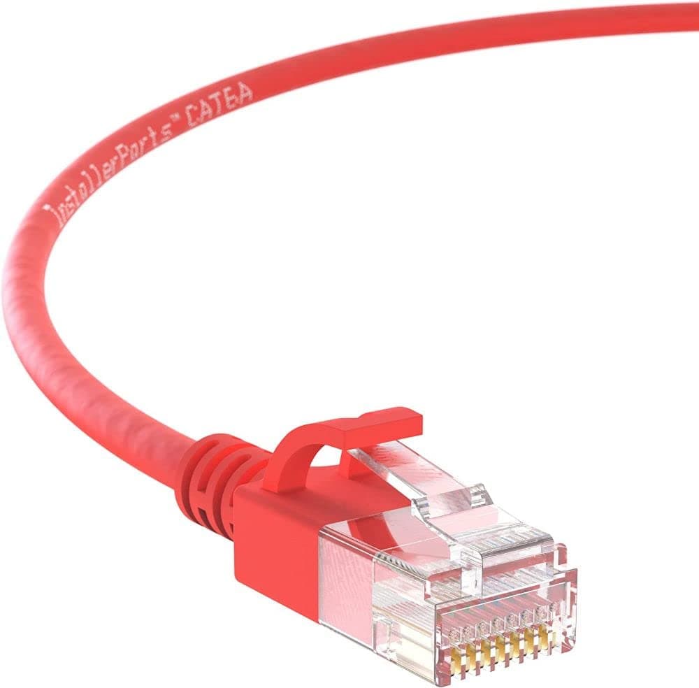 InstallerParts Cable Ethernet CAT6A Slim UTP con Protector 30 FT (Paquete de 50) - Rojo - Serie Profesional - 10 Gigabit/s, 550 MHz, 28 AWG 34528