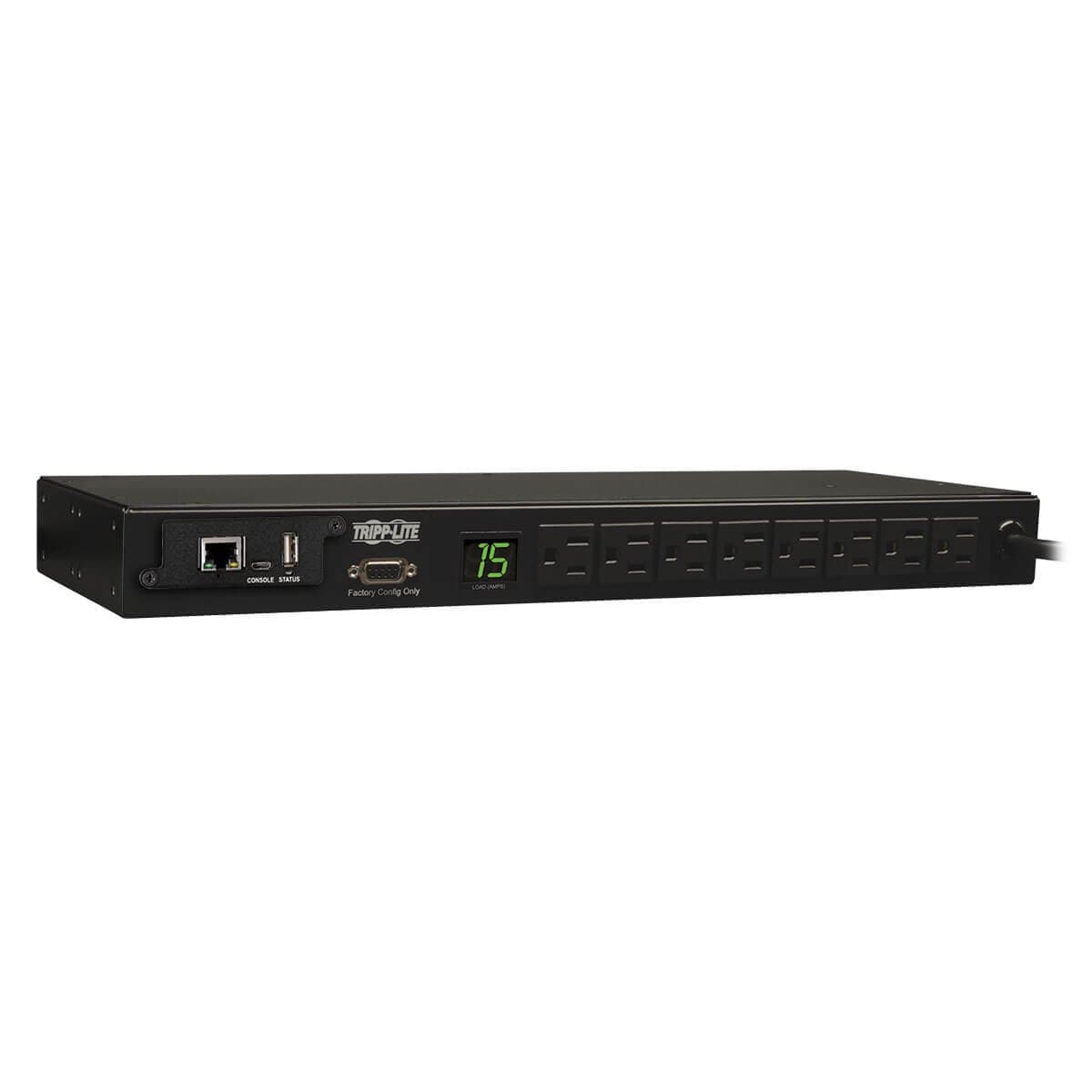 Tripp Lite PDU Monitoreada Monofásica 1.4 kW con Interfaz de Plataforma LX, Salidas 120V (8 5-15R), 5-15P, Cable de 12 ft, Montaje en Rack 1U, TAA (PDUMNH15)