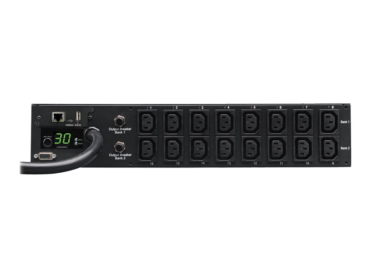 PDU Switched Tripp Lite, 30A, 16 Salidas (C13), 208/240V, Entrada L6-30P, Cable de 12 ft., Alimentación en Rack 2U, TAA (PDUMH30HVNET)