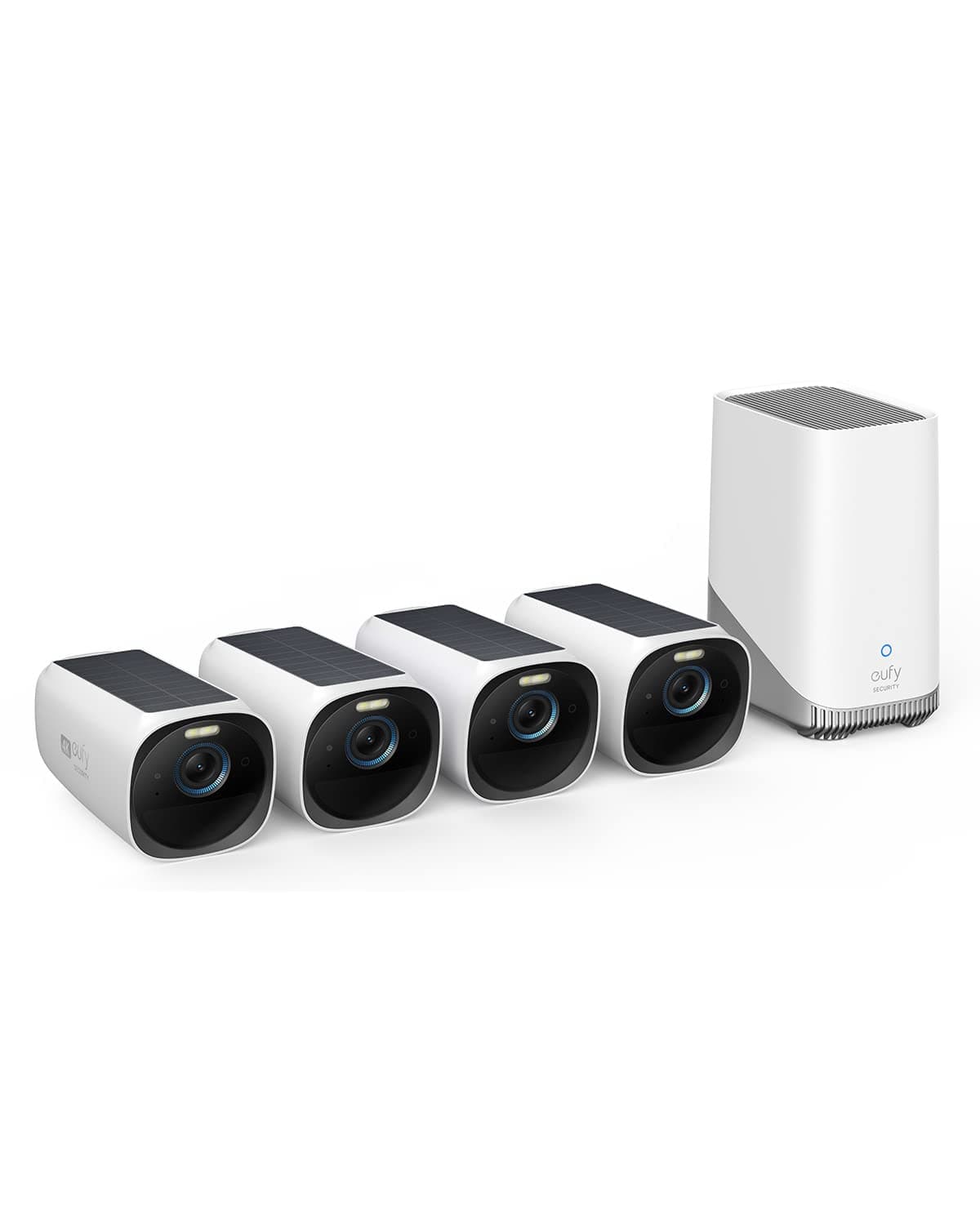 eufy Security eufyCam S330 (eufyCam 3) Kit de 4 Cámaras, Cámara de Seguridad Exterior Inalámbrica 4K con Panel Solar Integrado, Reconocimiento Facial IA, Almacenamiento Local Expandible, Reflector, Sin Cuota Mensual T8873