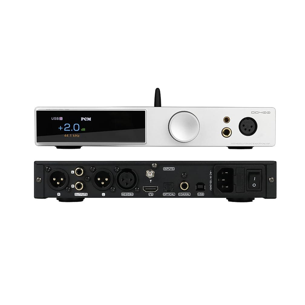 AOSHIDA SMSL DO400 DAC balanceado completo Amplificador para auriculares HPA ES9039MSPRO XMOS-XU316 USB DAC Amp, USB/AES/Óptico/Coaxial DAC MQA, DAC con entrada IIS, amplificadores para auriculares 4.4 mm/6.35 mm/4-XLR con control remoto (Plateado)