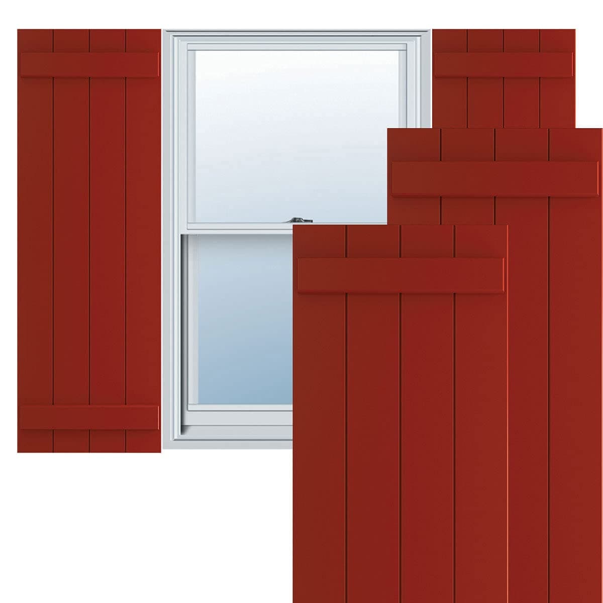 Ekena Millwork 21 1/2"W x 80"H True Fit PVC Four Board Joined Board-n-Batten Shutters, Fire Red (Par) TFP101BBF21X080BR