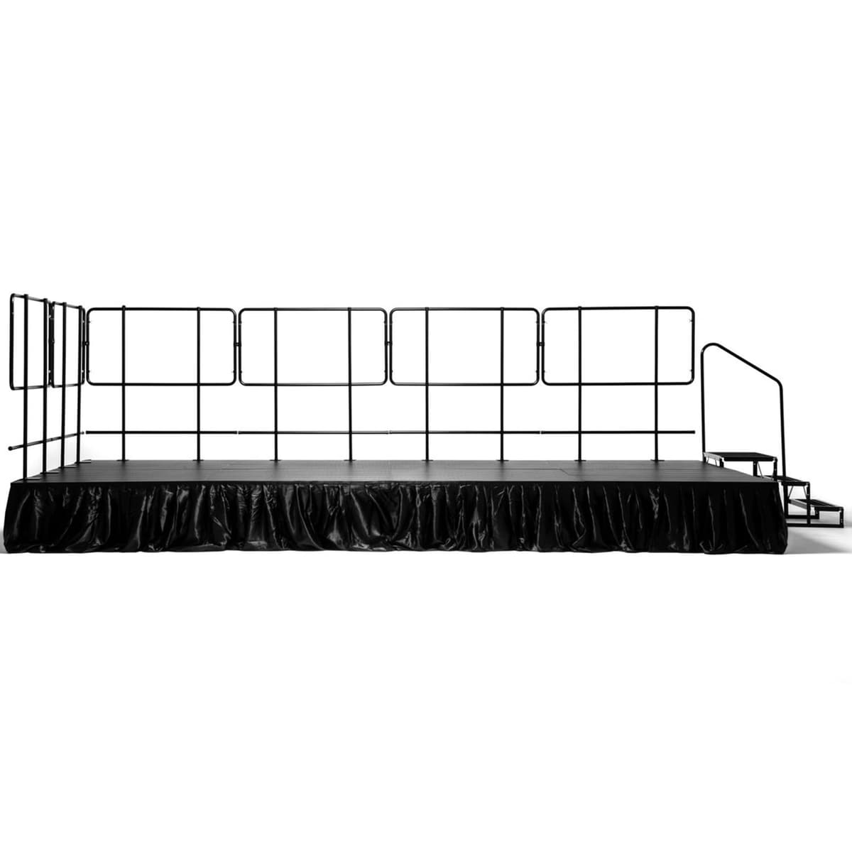 MyStage Escenario portátil 8'x16' con 8 plataformas, 5 barandales, escalera y 3 faldones