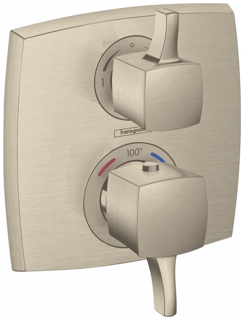 hansgrohe Ecostat Classic Mezcladora Termostática Empotrada con Control de Temperatura y Desviador, Níquel Cepillado 15728821