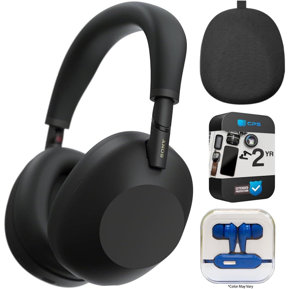Sony WH-1000XM6 Los mejores auriculares inalámbricos con cancelación de ruido, procesador HD NC QN3, 12 micrófonos, optimizador NC adaptativo, batería de 30 horas, paquete negro con protección de 2 años y auriculares intrauditivos E2SNWH1000XM6B