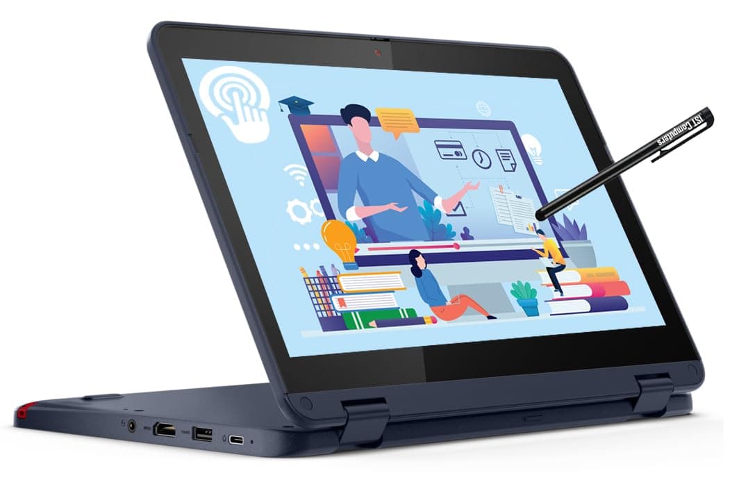 Lenovo 100w 2 en 1 (11.6", Intel Pentium N6000, 8 GB RAM, 512 GB SSD) Robusto y resistente al agua para estudiantes y escuelas, cámara web, Wi-Fi, lápiz IST, Windows 11 Home, azul 500w Gen 3