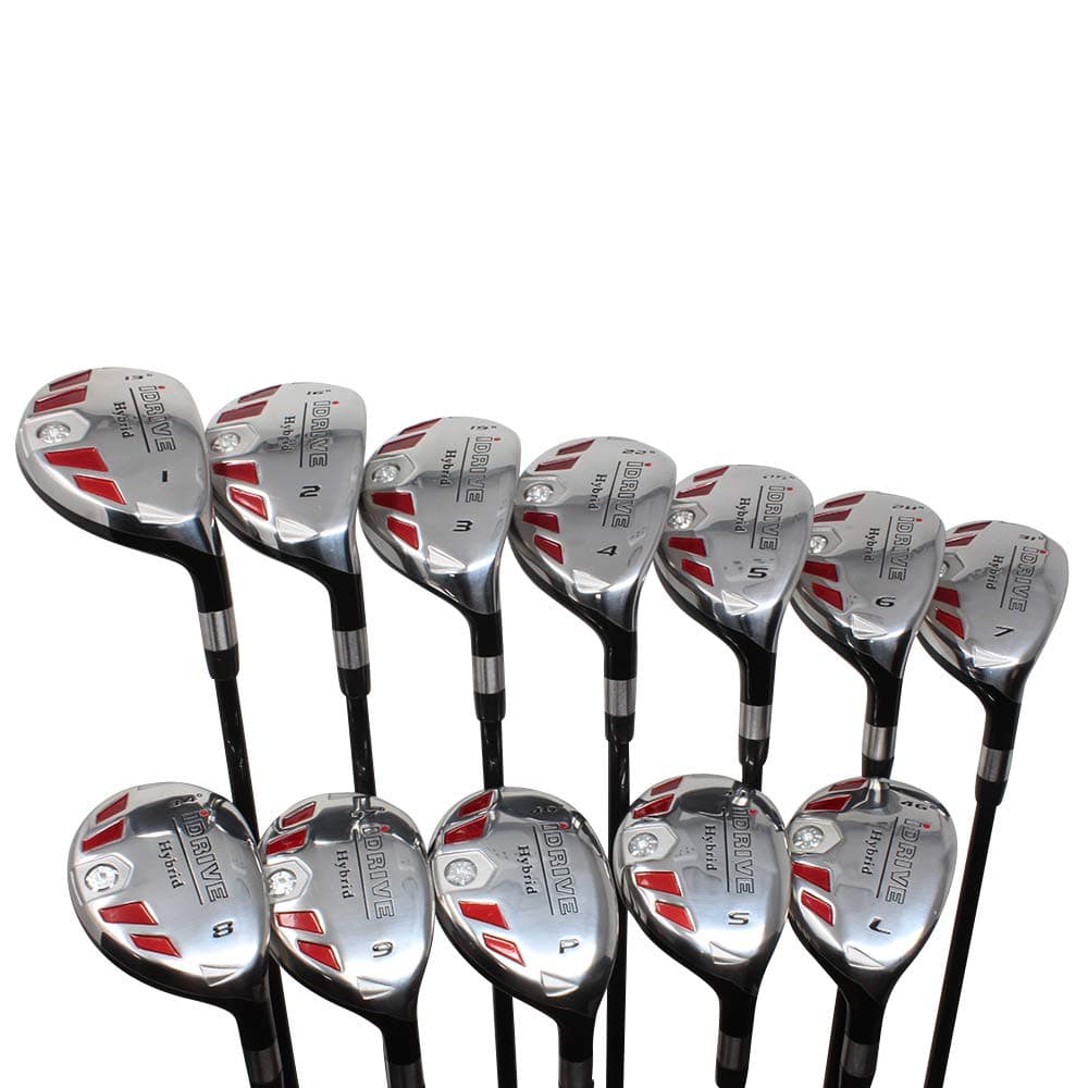 Set completo iDrive Hybrids para hombre senior All True, incluye: #1, 2, 3, 4, 5, 6, 7, 8, 9, PW, SW, LW. Flex senior con grips Tacki-Mac midsize, para diestros. New Utility “A” Flex clubs