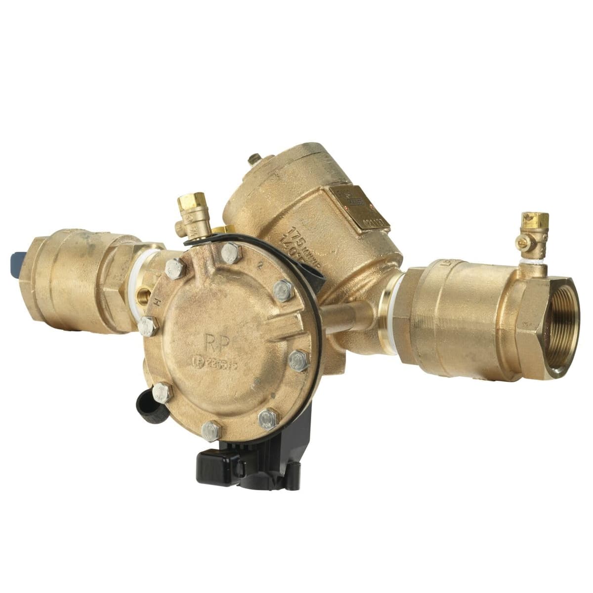 Febco 825Y Serie 1-1/4" Preventor de Retorno de Presión Reducida en Cobre, Válvulas de Corte de 1/4 de Vuelta, Conexiones NPT, Patrón Y, Sensor de Inundación SentryPlus F825FBV
