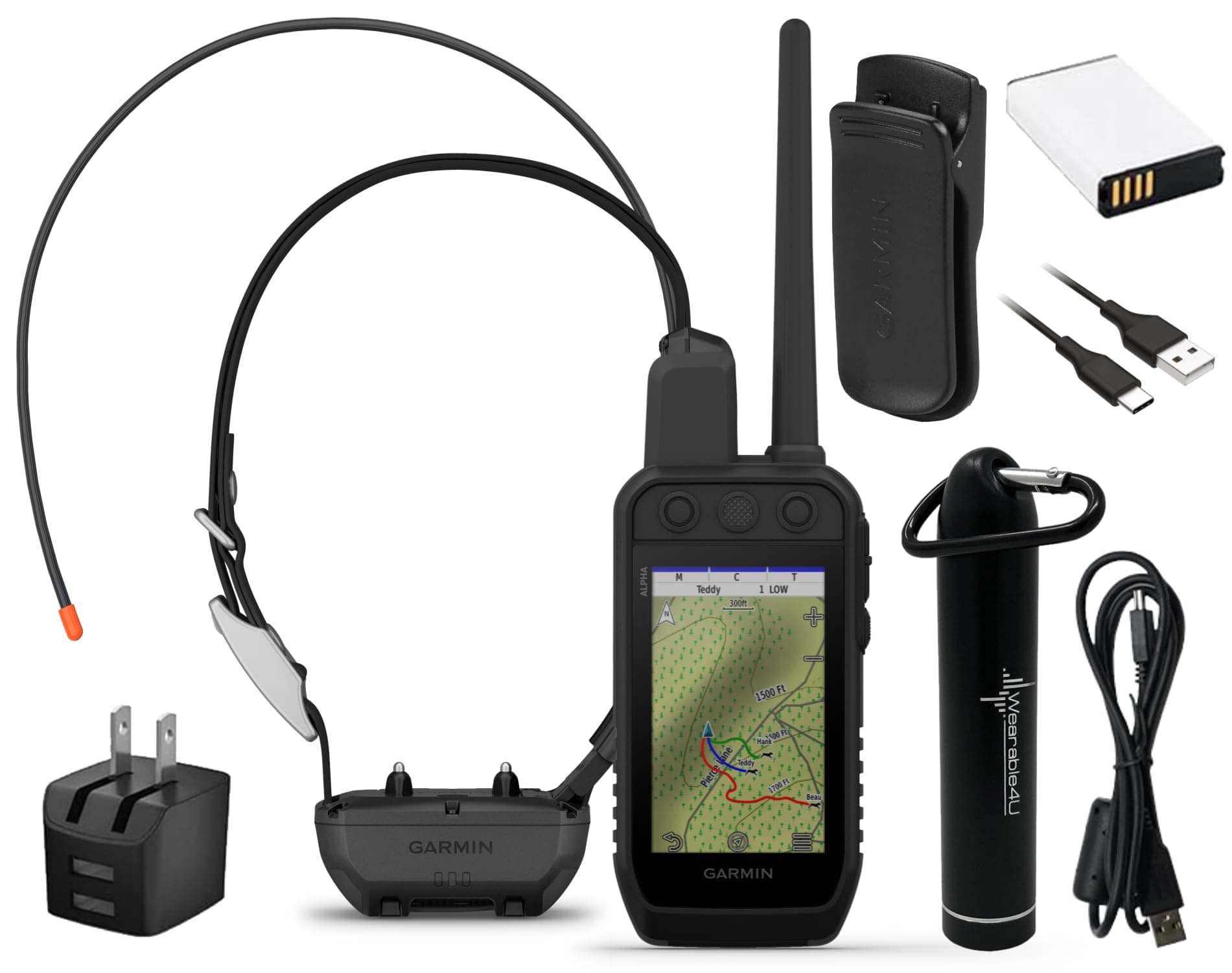 Wearable4U Garmin Alpha 300 + Collar Alpha TT 25 con E-Bank - Paquete de rastreo y entrenamiento 010-02447-62